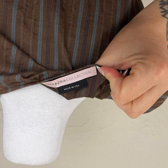 brown and blue pinstripe y2k deep v neck midi dress - Picture 8 of 8